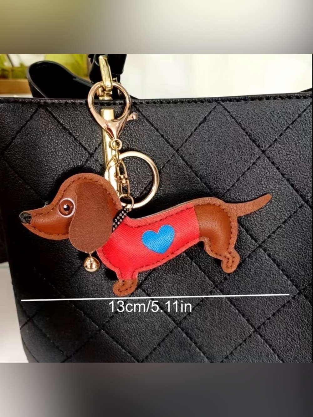 Mini Dachshund PU Leather Keychain Bag Charm NIP - Picture 2 of 3